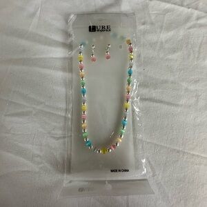 Colorful Beaded Necklace and Earring Set - Unused